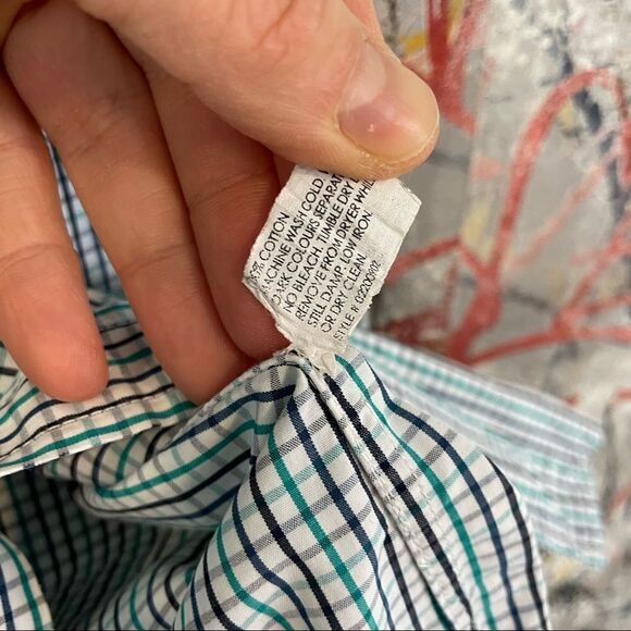 CLUB MONACO Cotton Blue White Gingham print Long Sleeve Striped Oxford Shirt S - Picture 4 of 6